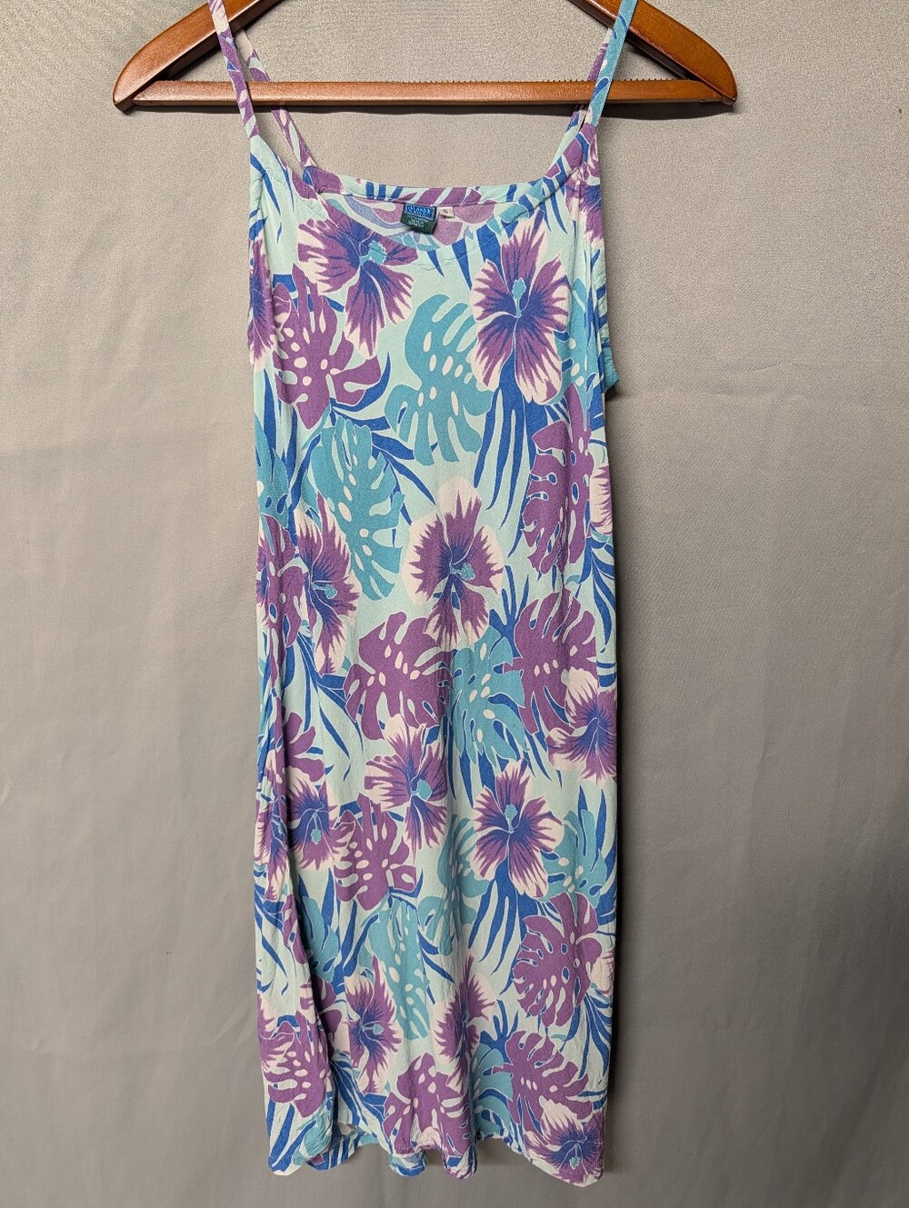 Vintage Tropical Floral Aloha Wear Mini Dress - Purple & Teal Size Small